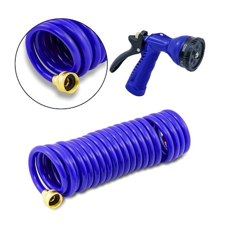 Whitecap 15 ft L Coil Hose W/ Adjustable Nozzle, Polyurethane Tube, Blue P-0440B